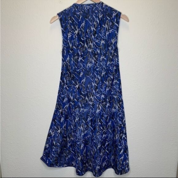 Derek Lam New York v-neck blue and black abstract print swing knit dress size 6 - Picture 7 of 12